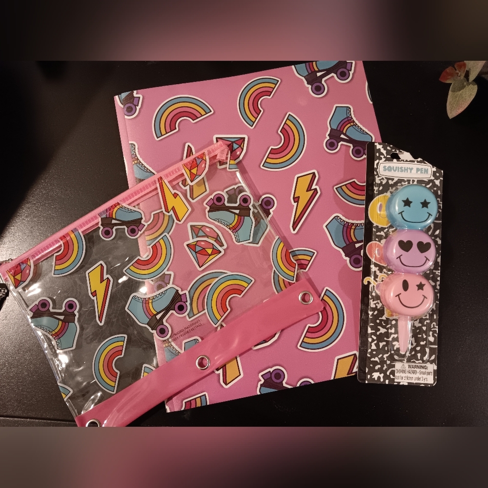 Pink and Multicolor Kids Stationery Set